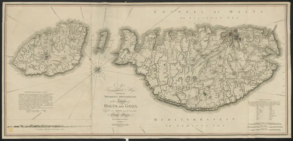 A topographical map describing the sovereign principality of the islands of Malta and Goza.