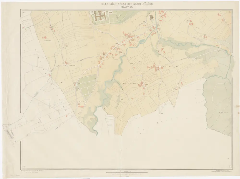 Übersichtsplan der Stadt Zürich und der umliegenden Gemeinden in 23 Blättern: Blatt XX: Teile von Riesbach und Hirslanden