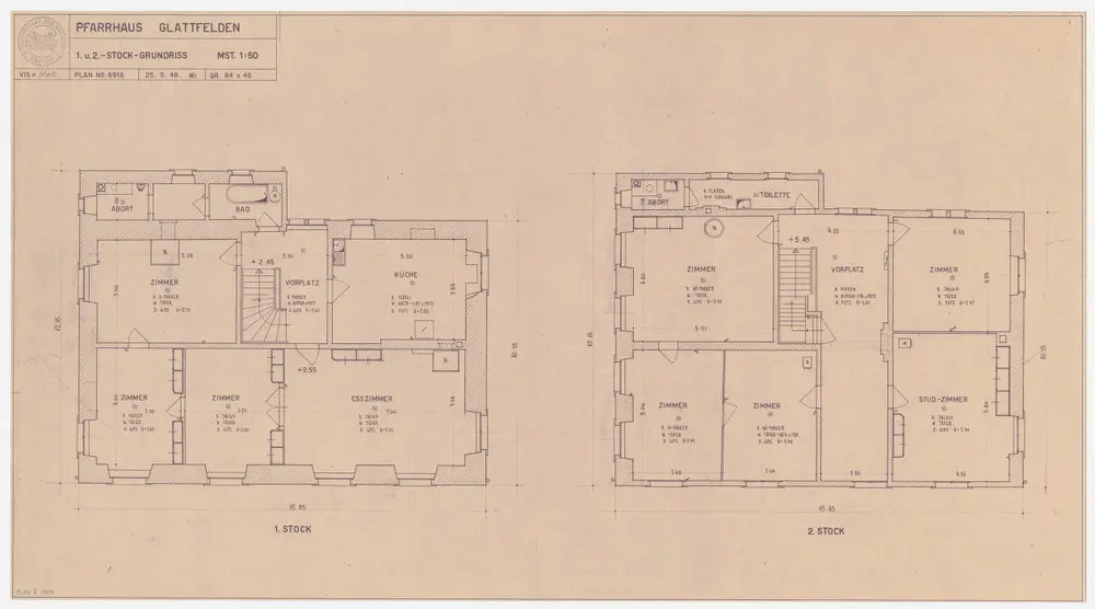 Glattfelden: Pfarrhaus, 1. und 2. Stock; Grundrisse