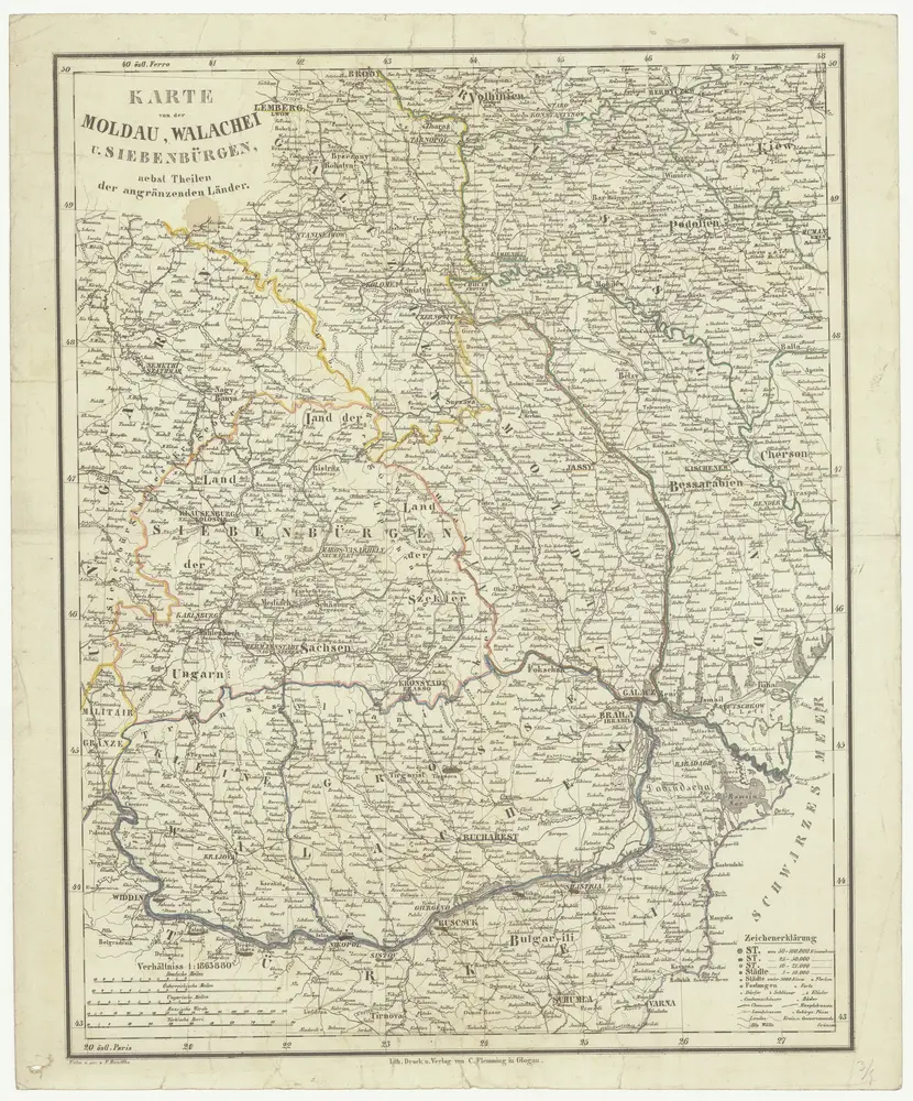 Karte von der Moldau, Wallachei u. Siebenbürgen nebst Theilen der angränzenden Länder