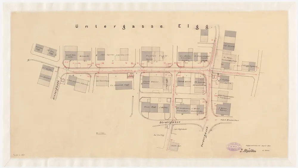 Elgg: Strassenkorrektion der Untergasse mit Kanalisationsanlage; Situationsplan