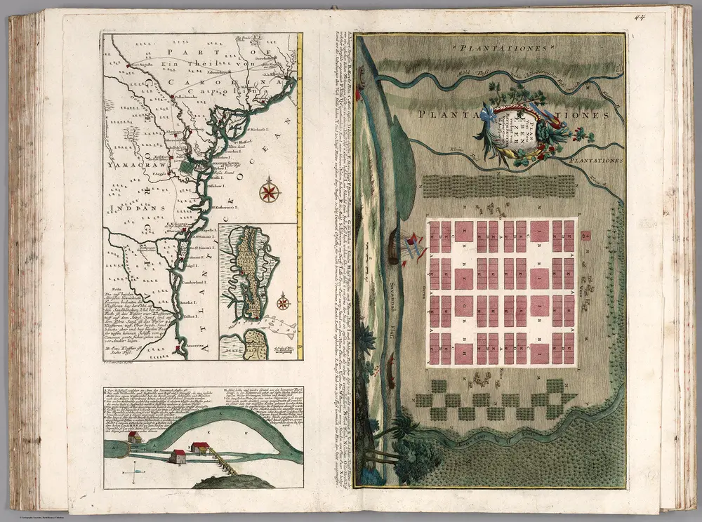 44. Composite: Plan von Neu Ebenezer (with) Coasts of South Carolina, Georgia, Florida.  Savannah mills.