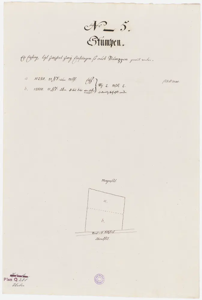 Uster, Nr. 5: Zehntengut Stumpen, an der Strasse nach Sulzbach gelegen, zehntenpflichtig u. a. dem Amt Oetenbach; Grundriss