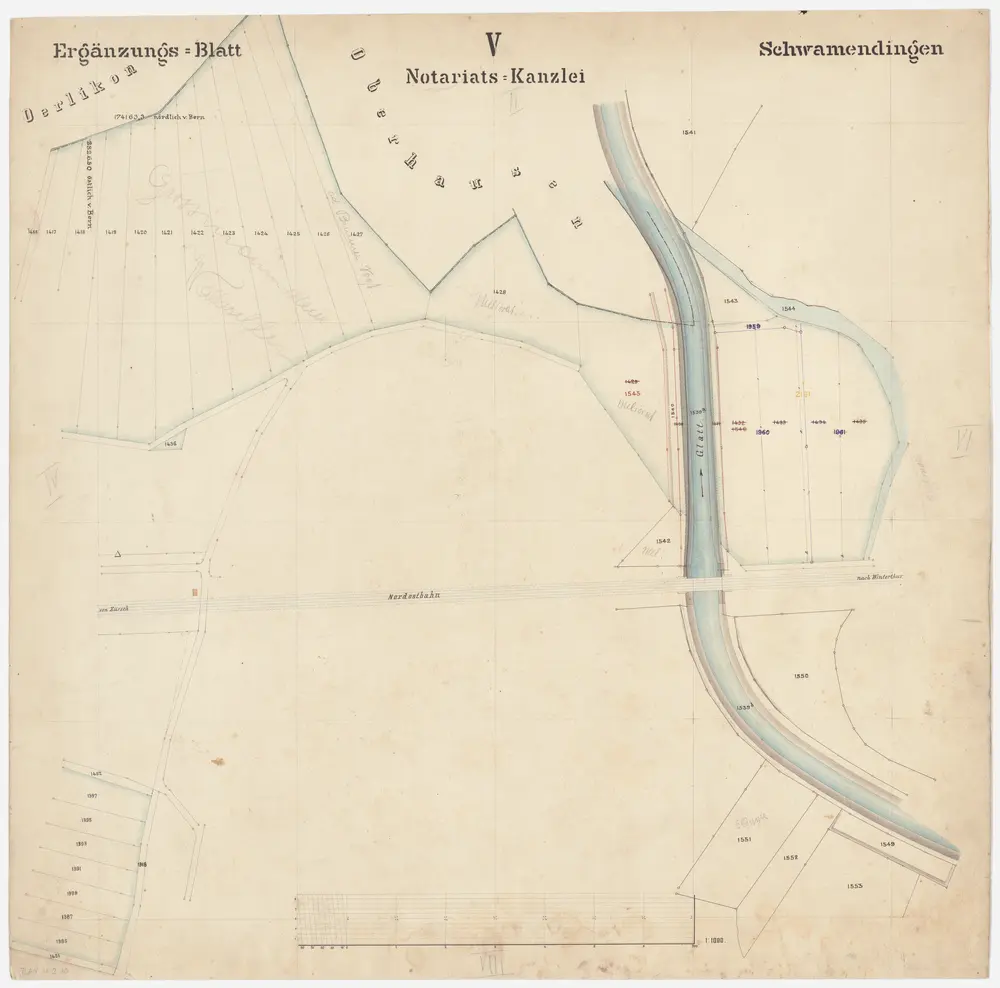 Schwamendingen: Gemeinde; Katasterpläne: Ergänzungsblatt V: Ried, Storenest, Lauchwiese und Dickenmühlenen; Situationsplan