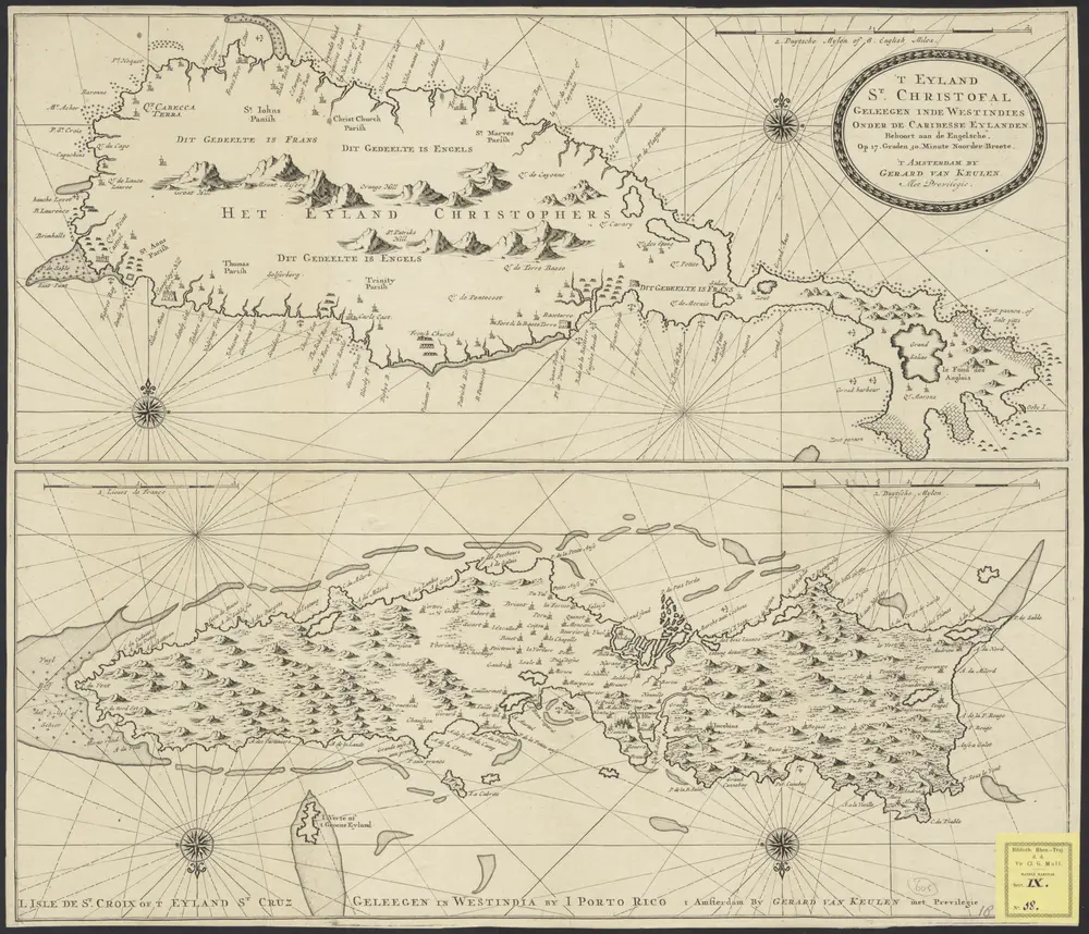 't Eyland St. Christofal geleegen in de Westindies onder de Caribesse eylanden behoort aan de Engelsche op. 17. graden 30. minute noorder breete