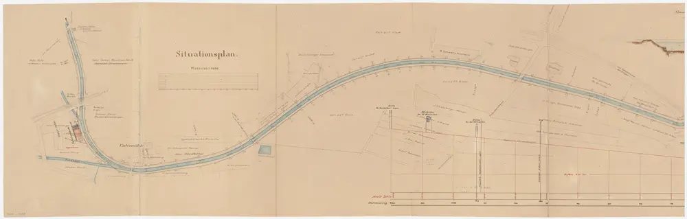 Oberwinterthur: Von der Brücke Oberwinterthur-Seen bis unterhalb der Talackerstrasse, Eulachkorrektion; Situationsplan und Längsprofil