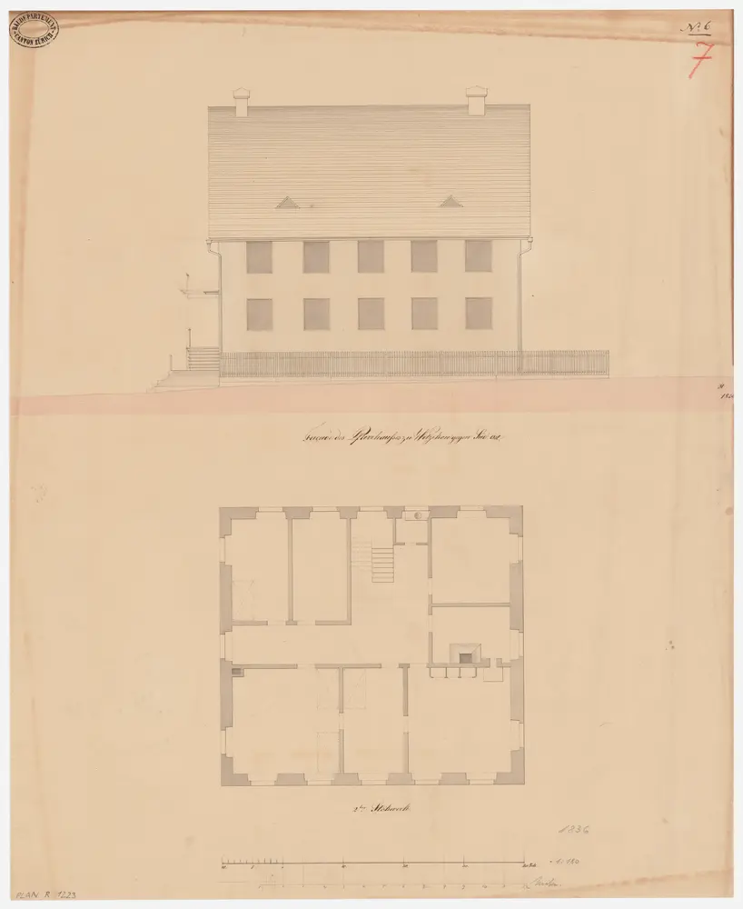 Wetzikon: Pfarrhaus; Grundriss des 2. Stocks und Südostansicht (Nr. 7)