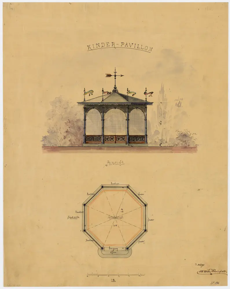 Fluntern: Kantonsspital, Kinder-Pavillon; Ansicht und Grundriss