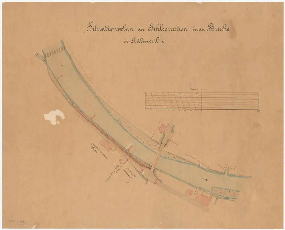 Adliswil: Bei der gedeckten Brücke, Sihlkorrektion; Situationsplan