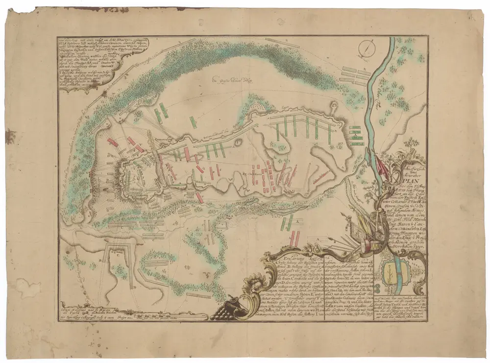 Ausfierlich und acurater Plan des den 12ten Aug. A. 1759 bey Frankfurt an der Oder von der russisch kais. unter Com[m]ando S.e Excell. des Herrn Grafen v[on] Soltikof stehenden Armeé, und denon von dem Hr. Gerl. Feld Marsch. Leut. Baron v[on] Laudon com[m]andirten kais. könig. Trouppen wieder den König v[on] Preuß. erfochtenen grossen u. herrlichen Siegs