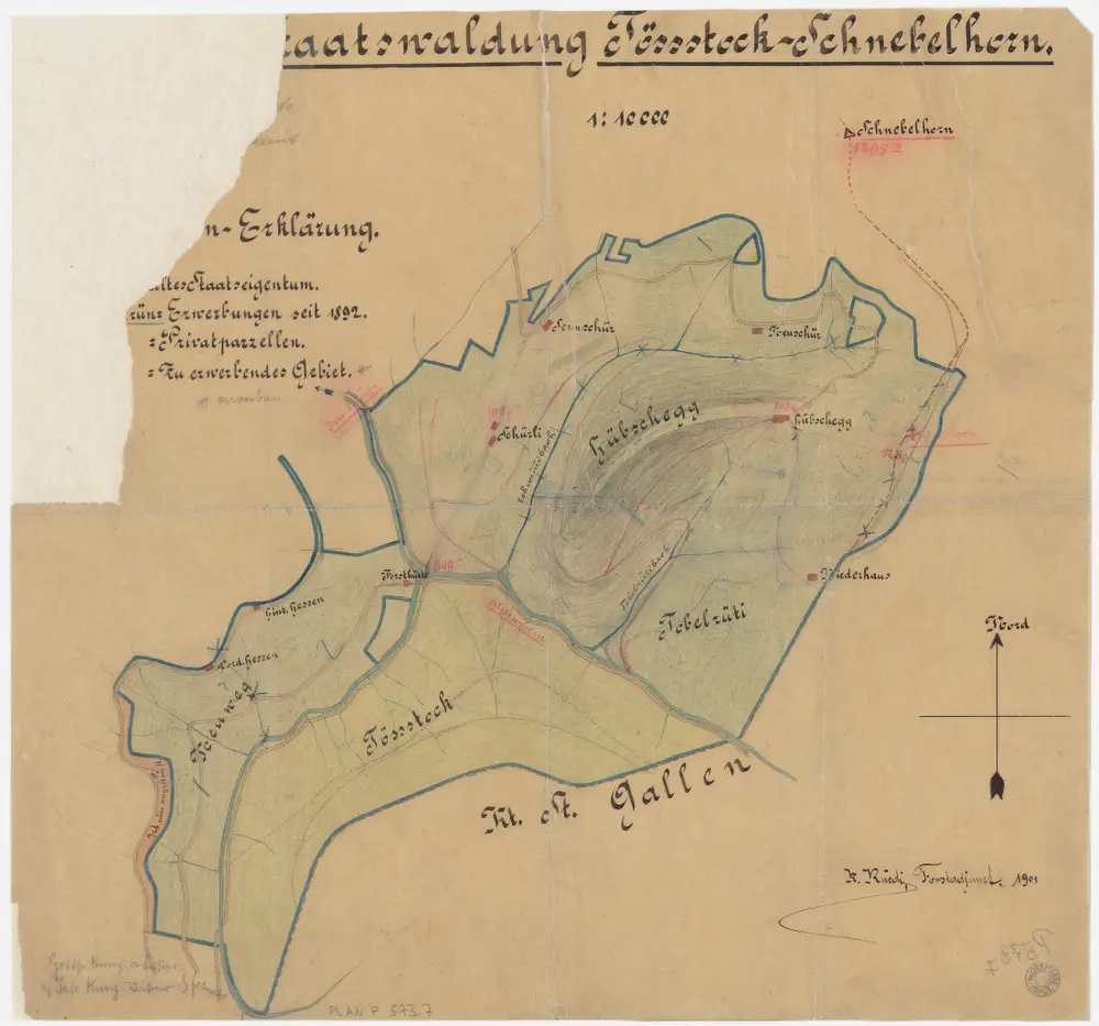 Wald, Fischenthal, Goldingen SG: Waldungen: Wald, Fischenthal: Staatswaldungen Tössstock, Schnebelhorn, Neuweg, Tobelrüti, Hübschegg; Grundriss