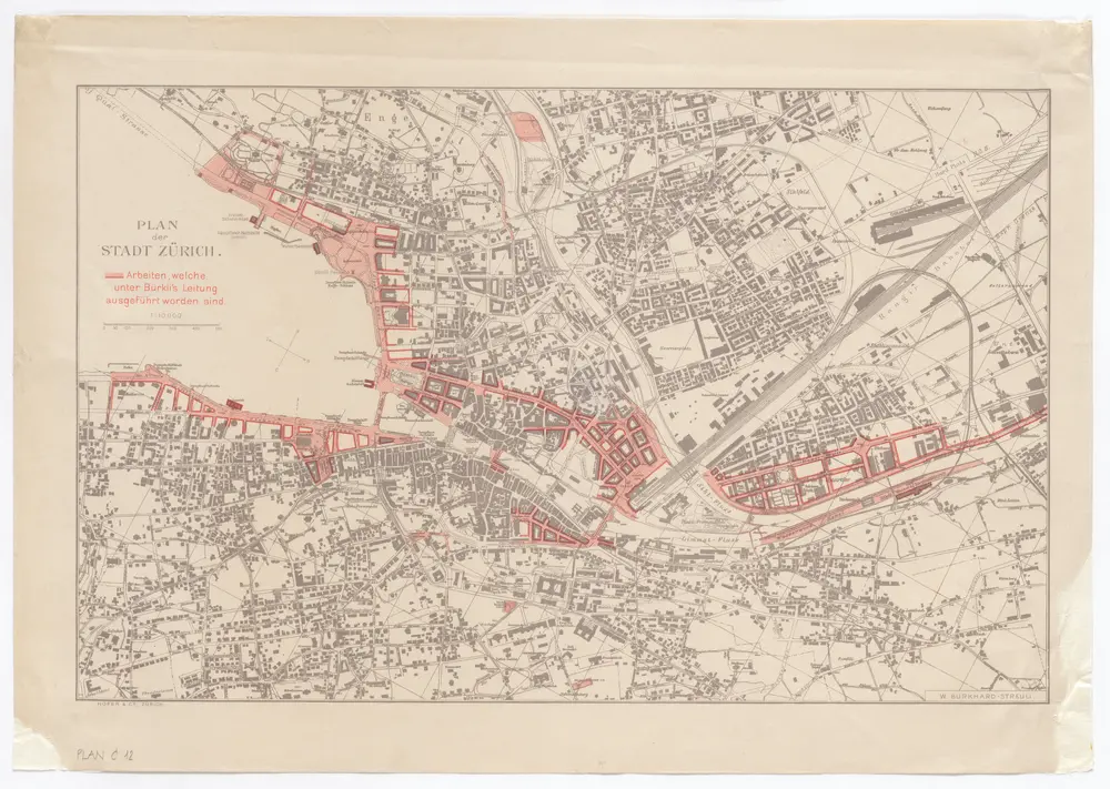 Plan der Stadt Zürich mit den unter Leitung von Stadtingenieur Arnold Bürkli ausgeführten Arbeiten