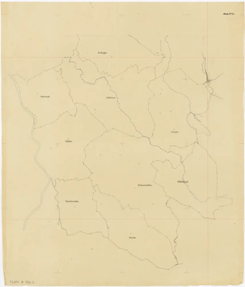 Vorlagen für die Topographische Karte des Kantons Zürich (Wild-Karte): Pausen mit Gemeindegrenzen: Blatt 3: Affoltern am Albis und umliegende Gemeinden