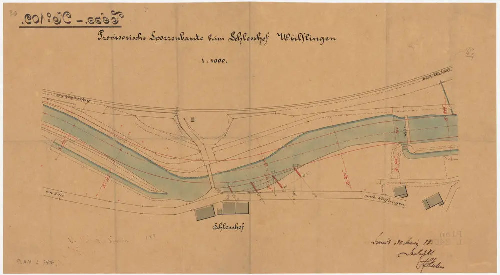 Wülflingen: Töss beim Schlosshof, provisorische Sperrenbaute; Situationsplan (Töss-No. 109)