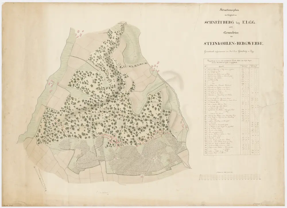 Elgg, Hagenbuch: Steinkohlebergwerke und Umgebung am Schneitberg; Situationsplan