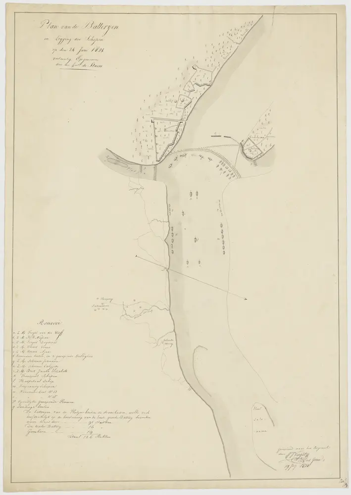 "Plan van de batterijen en ligging der schepen op den 24 Junij 1821".