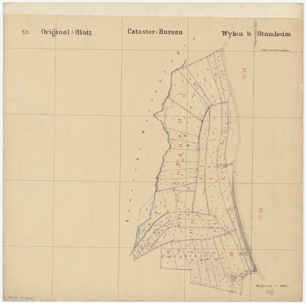 Oberstammheim: Wilen; Kataster-Originalpläne: Blatt XII: Im Winkel und Schlattholz; Situationsplan