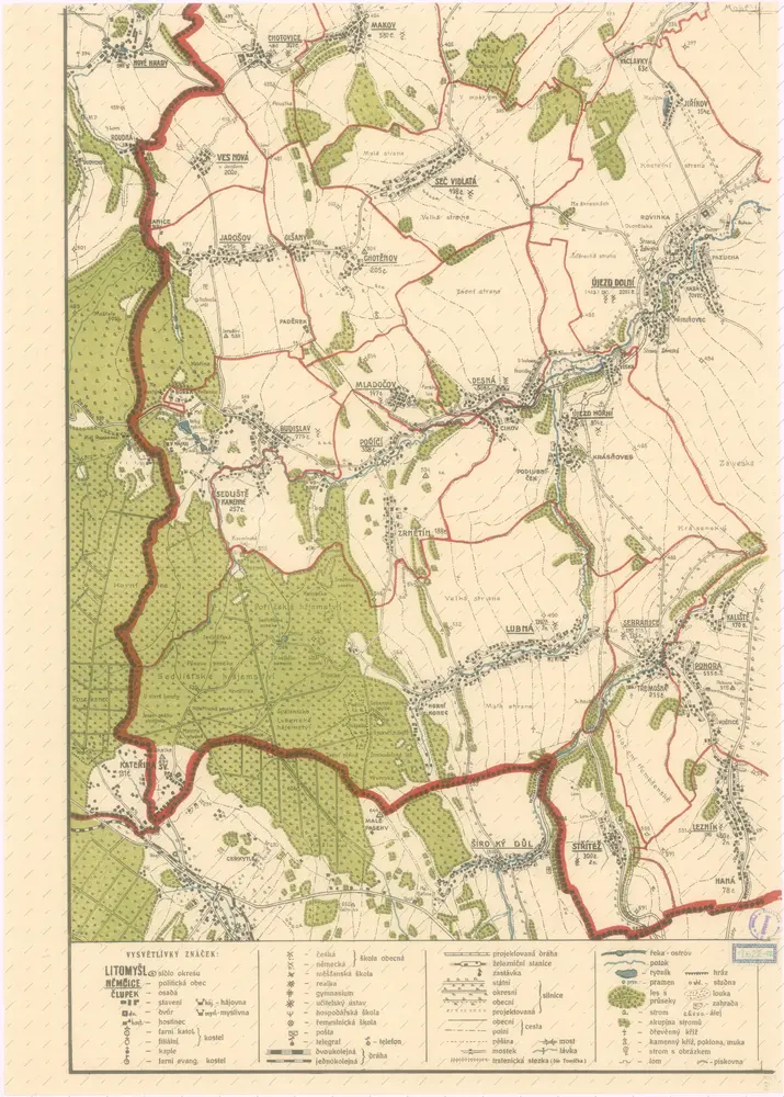 Mapa politického okresu Litomyšlského