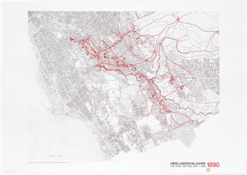 Historische Bauzustände der Zürcher Aussenquartiere in 48 Blättern: Hirslanden im Jahre 1890 auf einem Plan von 1986; Übersichtsplan