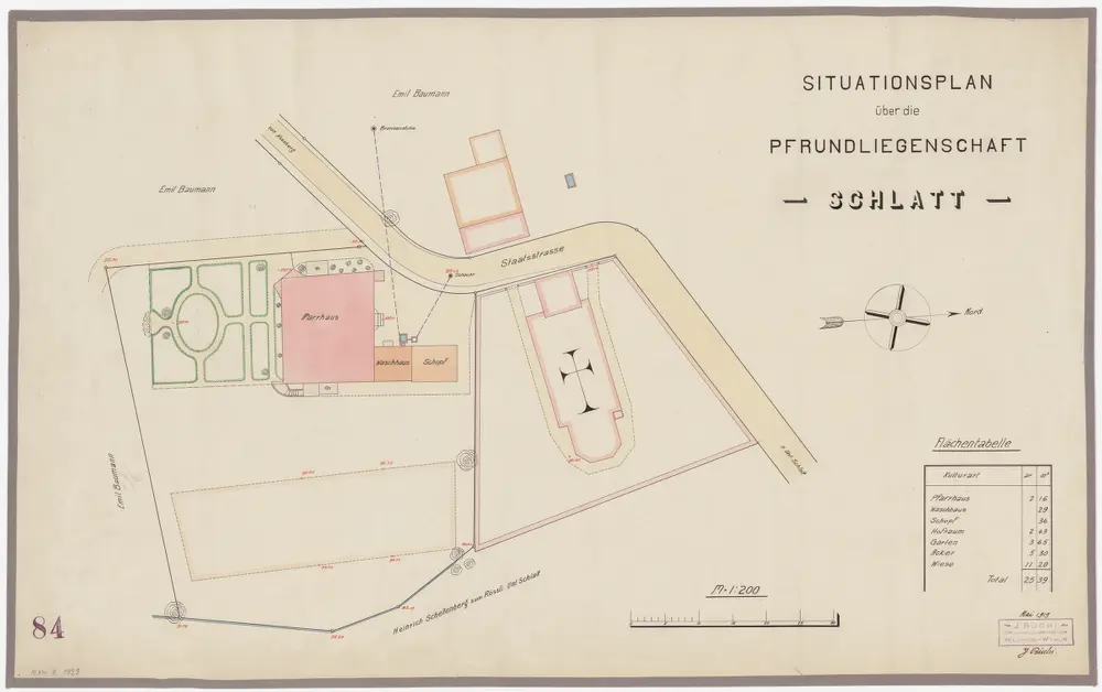 Schlatt: Pfrundliegenschaft mit Kirche, Pfarrhaus und Umgebung; Grundriss