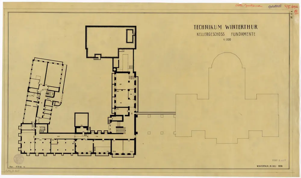 Winterthur: Technikum, Kellergeschoss, Fundamente; Grundriss (Nr. A 1)