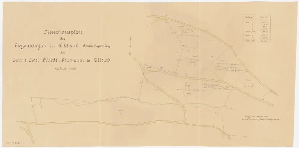 Regensberg: Privatliegenschaften des Karl Rüedi im Wildpark; Grundriss