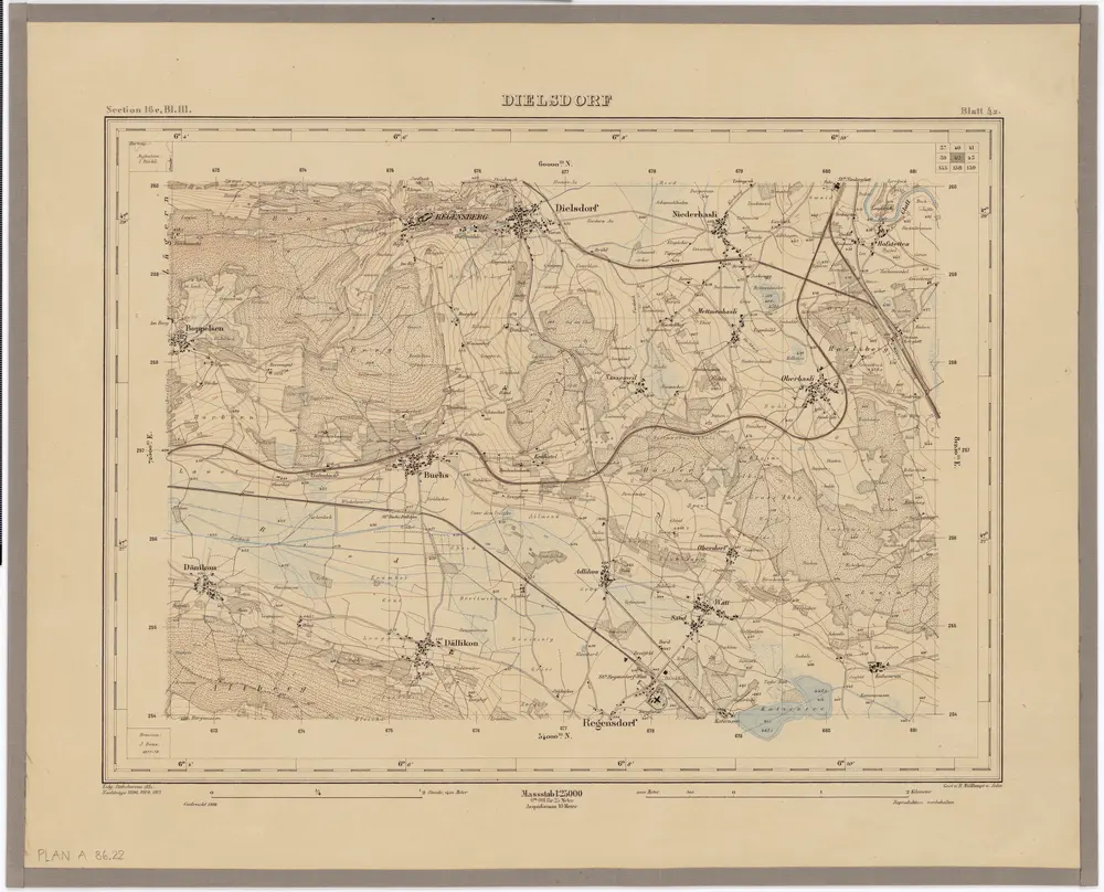 Topographischer Atlas der Schweiz (Siegfried-Karte): Den Kanton Zürich betreffende Blätter: Blatt 42: Dielsdorf