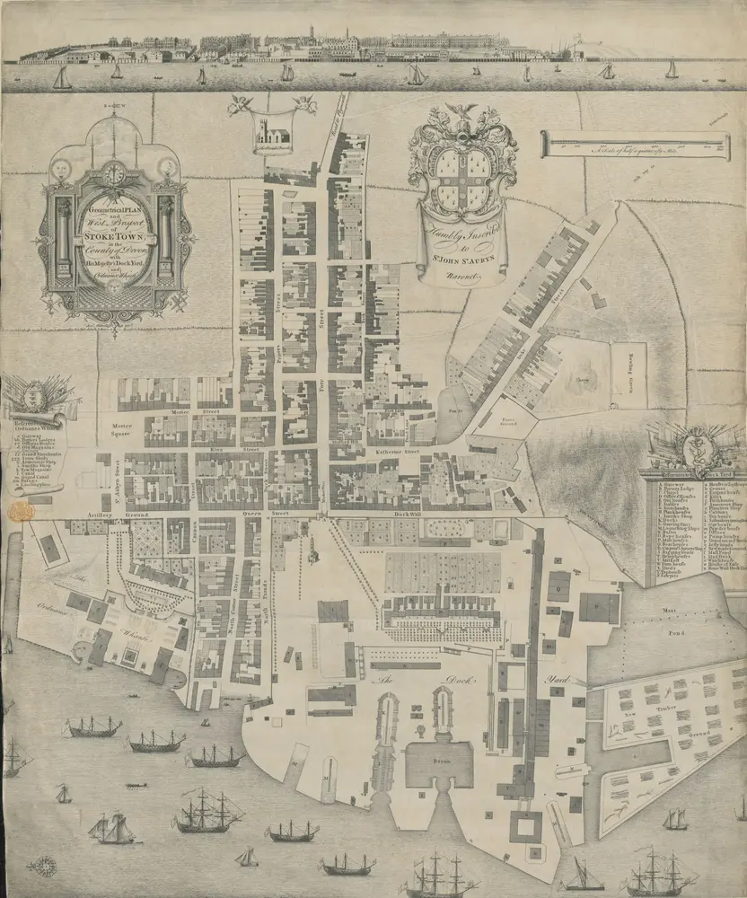 A Geometrical PLAN and West Prospect of STOKE TOWN, in the County of Devon