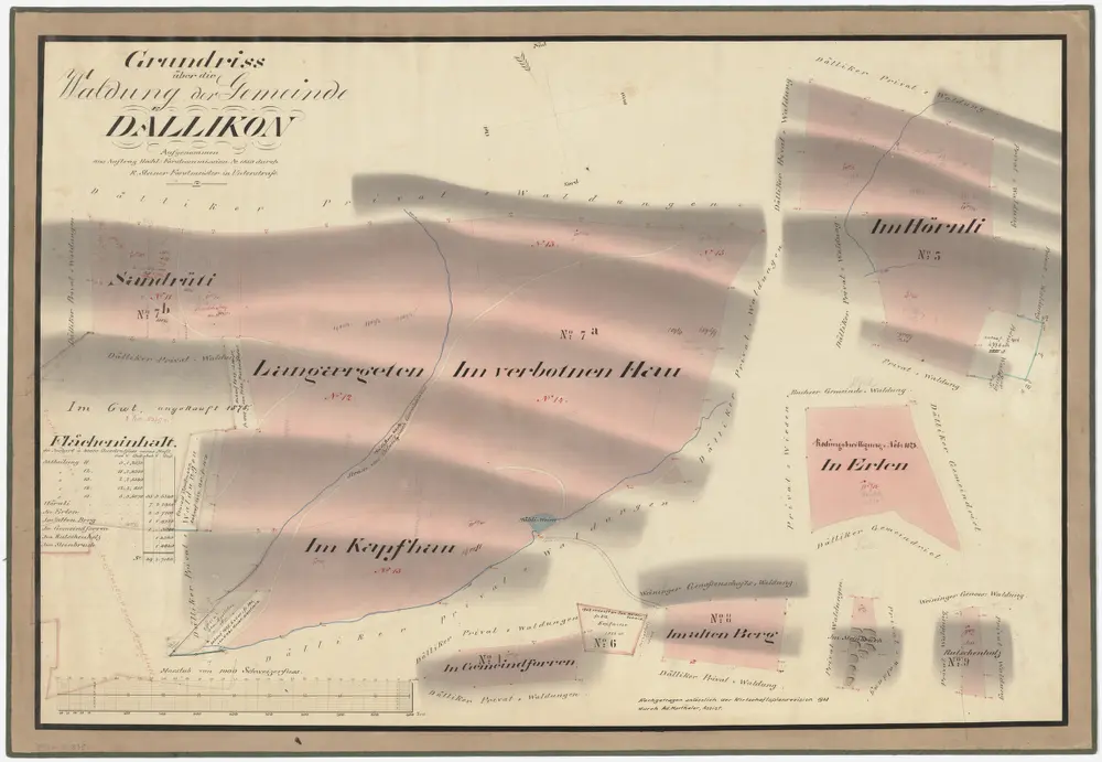 Dällikon: Gemeindewaldungen Sandrüti, Langärgeten, Chapf (Kapfhau), Verbotnen Hau (Im verbotnen Hau), Gemeindforren, Altberg (Im alten Berg), Hörnli, Erlen, Steinbruch, Rutschenholz; Grundrisse