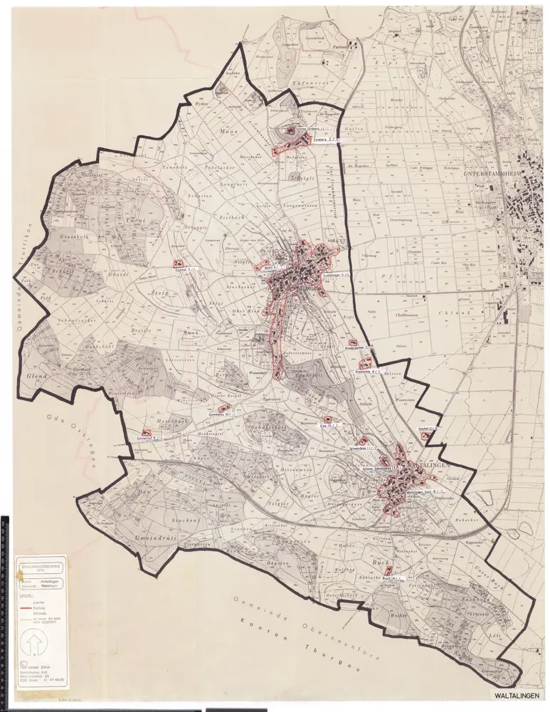 Waltalingen: Definition der Siedlungen für die eidgenössische Volkszählung am 01.12.1970; Siedlungskarte