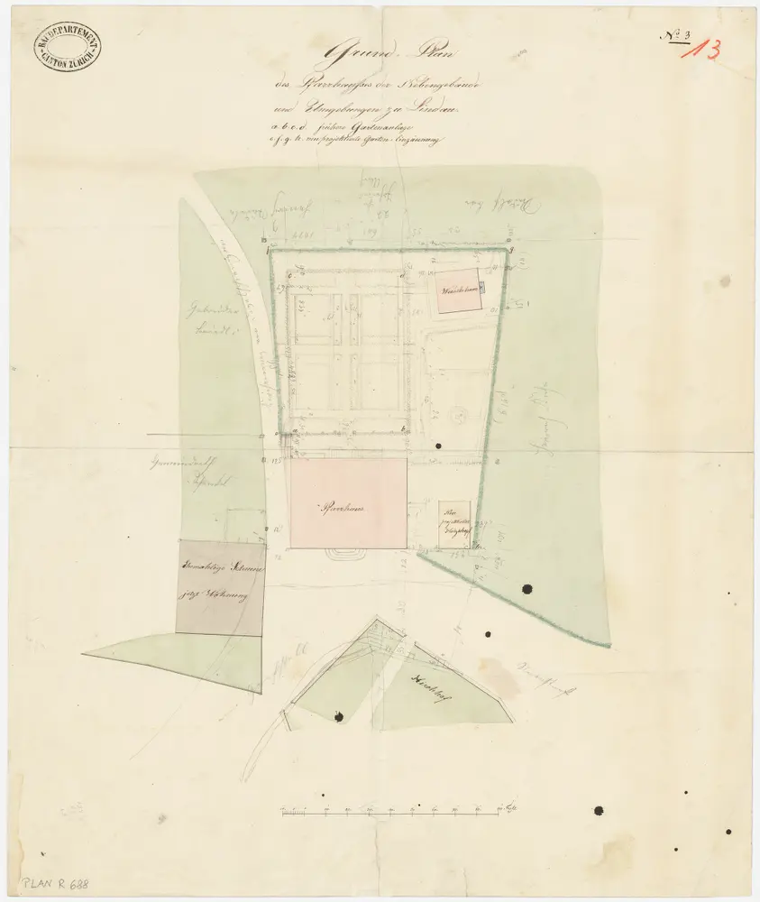 Lindau: Pfarrhaus und Umgebung, neu projektierte Gartenanlage; Grundriss (Nr. 13)