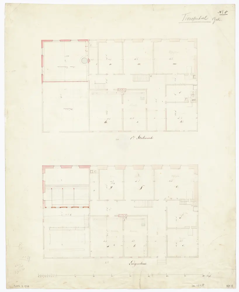 Tierarzneischule Selnaustrasse, Verwaltungsgebäude: Erdgeschoss und 1. Stock; Grundrisse