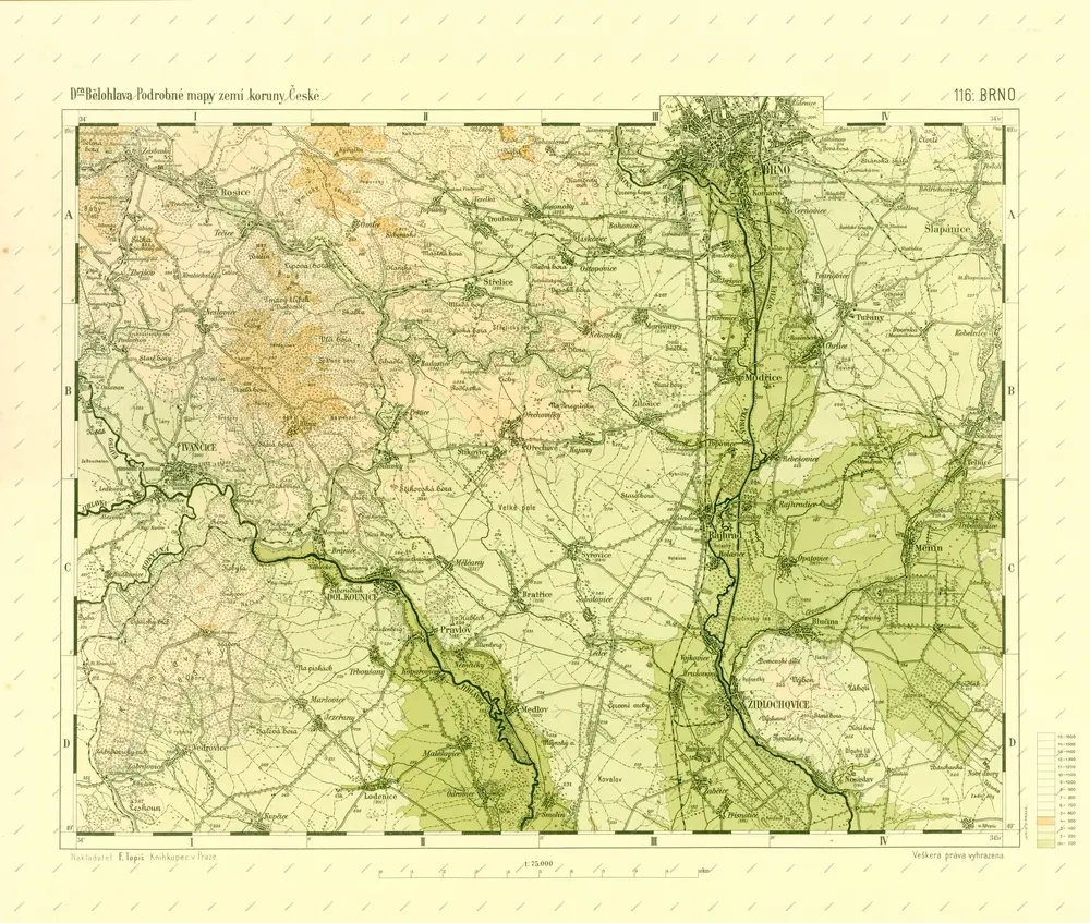 Podrobné mapy zemí Koruny české v měřítku 1:75.000 a mapa vzdáleností všech míst při silnici ležících - Brno. Průvodce statisticko-historický po všech místech na těchto mapách uvedených a rejstřík věcný názvů hor, potoků, řek, rybníků atd. Sešit 5. List 116,