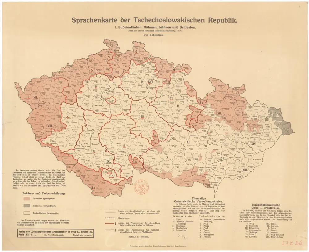 Sprachenkarte der Tschechoslovakien Republik