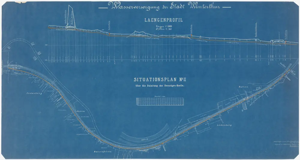 Zell: Wasserleitungen von Rutzen über Liebenberg und Rutzenhausen bis Endenberg; Situationsplan und Längsprofil (Blatt II)