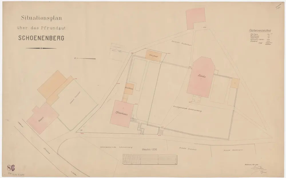 Schönenberg: Pfrundgut mit Kirche, Pfarrhaus und Umgebung; Grundriss