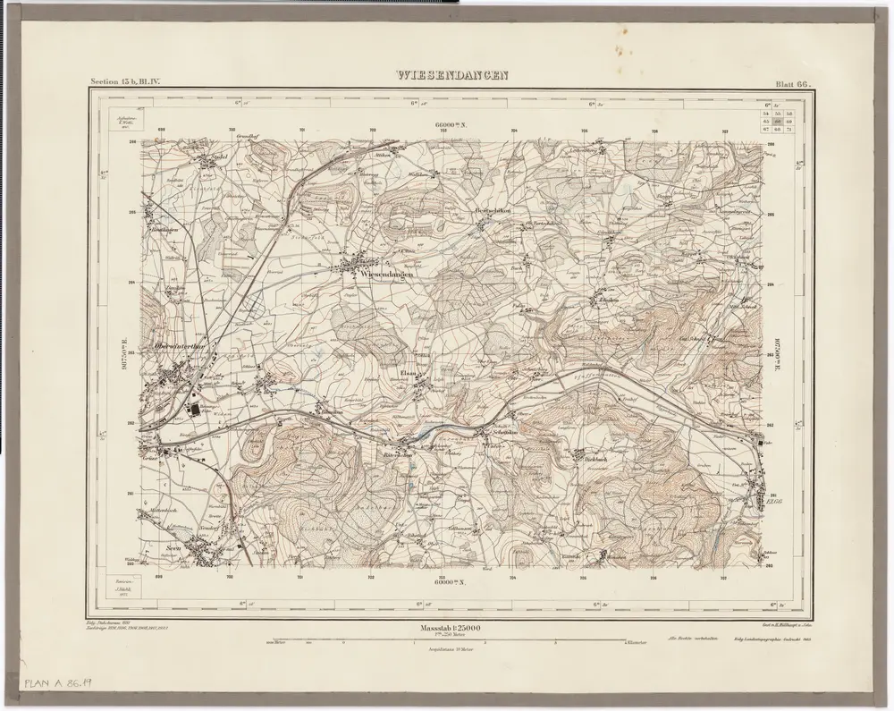 Topographischer Atlas der Schweiz (Siegfried-Karte): Den Kanton Zürich betreffende Blätter: Blatt 66: Wiesendangen