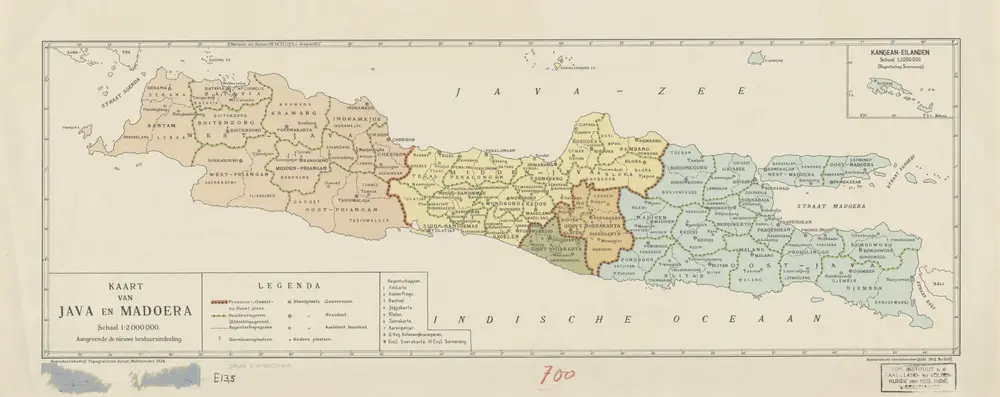 Kaart van Java en Madoera : aangevende de nieuwe bestuursindeeling / Topografische Dienst