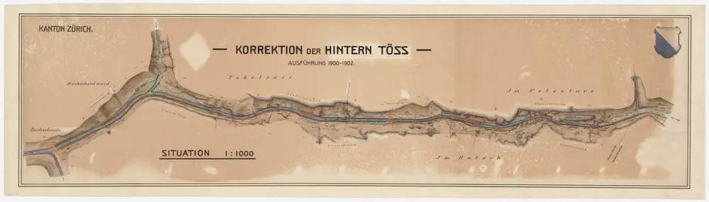 Goldingen SG, Wald, Fischenthal: Von der Grenze zwischen den Kantonen St. Gallen und Zürich bis zur Bachscheide, Korrektion der Hinteren Töss, Ausführung 1900-1902; Situationsplan