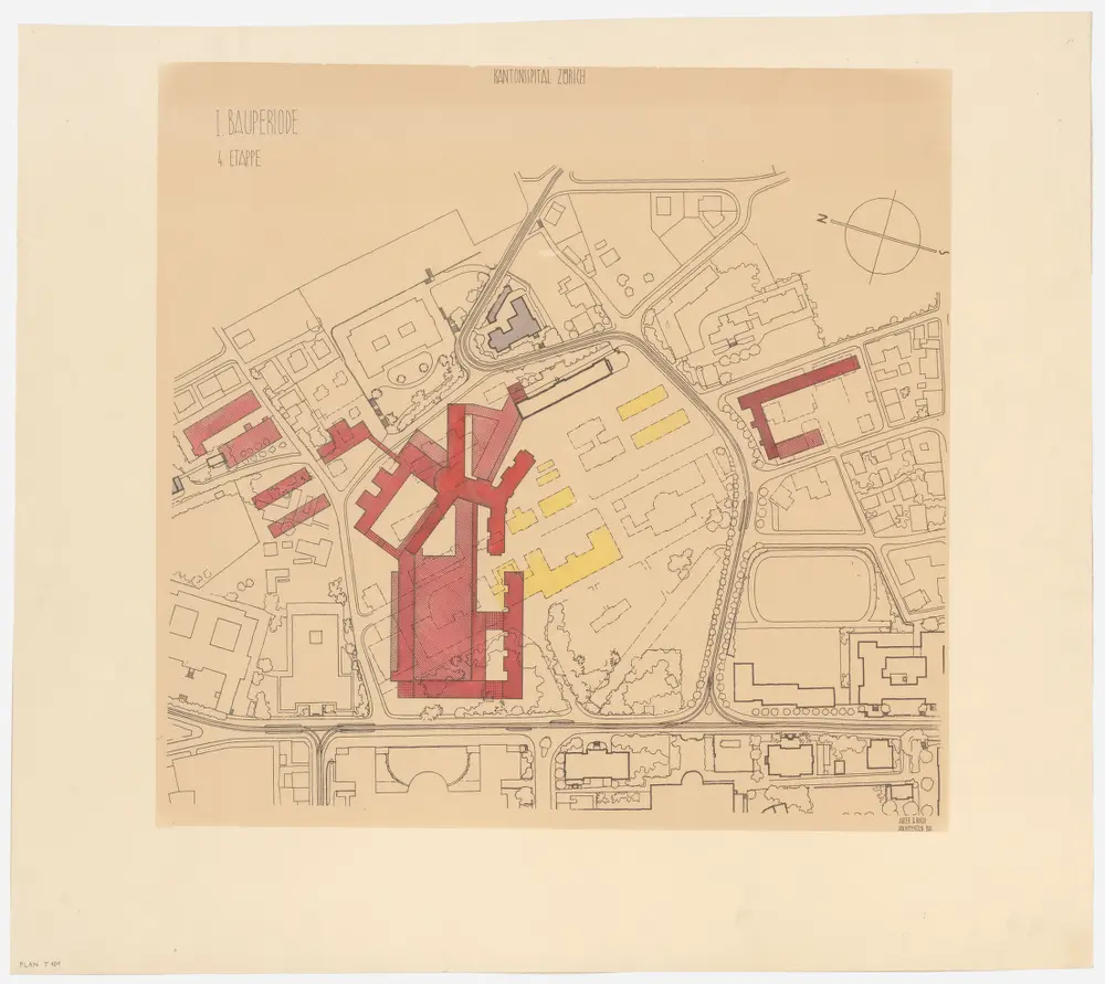 Zürich: Kantonsspital, Chirurgische Klinik; Überarbeitungsprojekt; 1. Bauperiode, 4. Bauetappe; Situationsplan