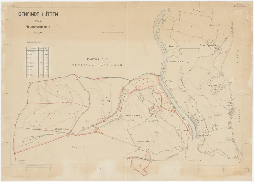 Hütten: Gemeindewaldung: Hüttneregg, Chrüzbrunnen (Kreuzbrunnen), Chilchberg (Kilchberg), Gripbachtobel, Langmooshalden, Langmoos, Hanfländer, Hinter Schönau, Vorder Schönau, Hüttner Brugg (Hüttnerbrücke); Grundriss