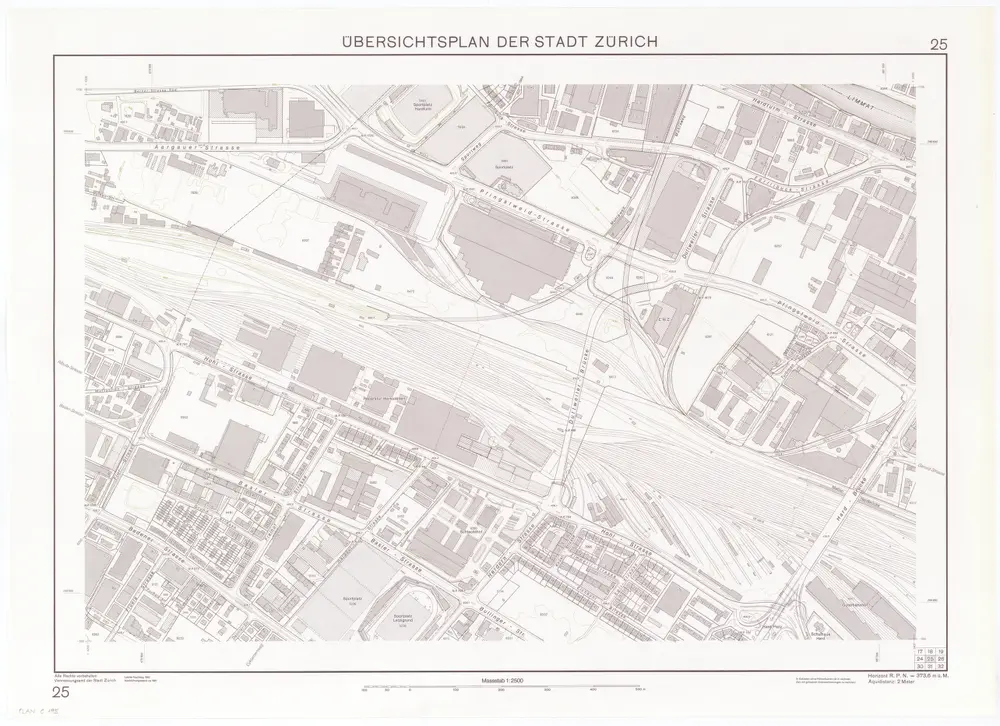 Übersichtsplan der Stadt Zürich in 57 Blättern, Blatt 25: Teile von Altstetten und Industriequartier bei der Duttweiler-Brücke und Umgebung