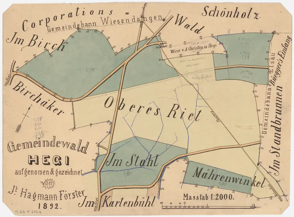 Oberwinterthur, Wiesendangen: Gemeinde- und Genossenschaftswaldungen Hegi: Oberwinterthur: Gemeindewaldungen Schönholz, Birch, Im oberen Ried, Stalholz, Mährenwinkel; Grundriss