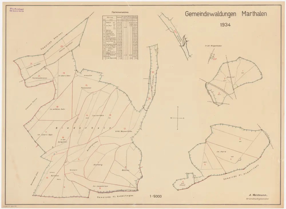 Marthalen: Gemeindewaldung: Niederholz, Hard, Mörgeli, Oobis (Abist), Chinzen (Kinzen), Wiegenhalden; Grundrisse