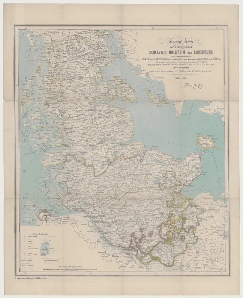 General Karte der Herzogthümer Schleswig Holstein und Lauenburg der Fürstenthümer Lübek und Ratzenburg und der Gebiete der freien u. Hansestädte Hamburg und Lübek [sic]