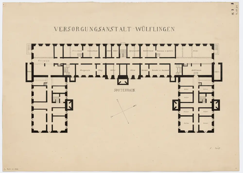 Wülflingen: Pflegeanstalt, Hauptgebäude, Keller; Grundriss