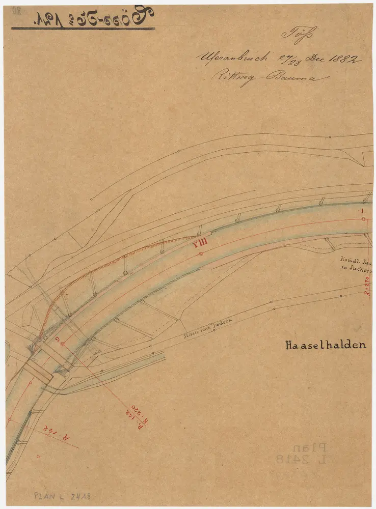 Bauma: Töss beim Rittweg, Uferanbruch vom 27./28.12.1882; Situationsplan (Töss-No. 121)