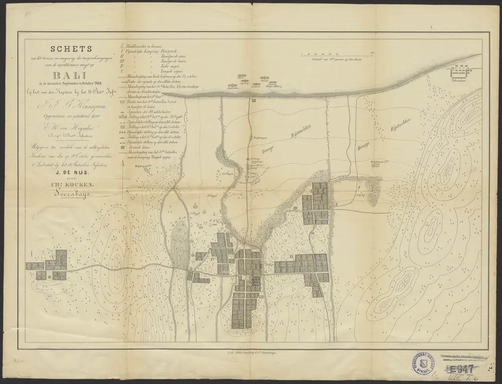 Schets van het terrein en aangeving der troepenbewegingen van de expeditionaire magt op Bali in de maanden September en October 1868
