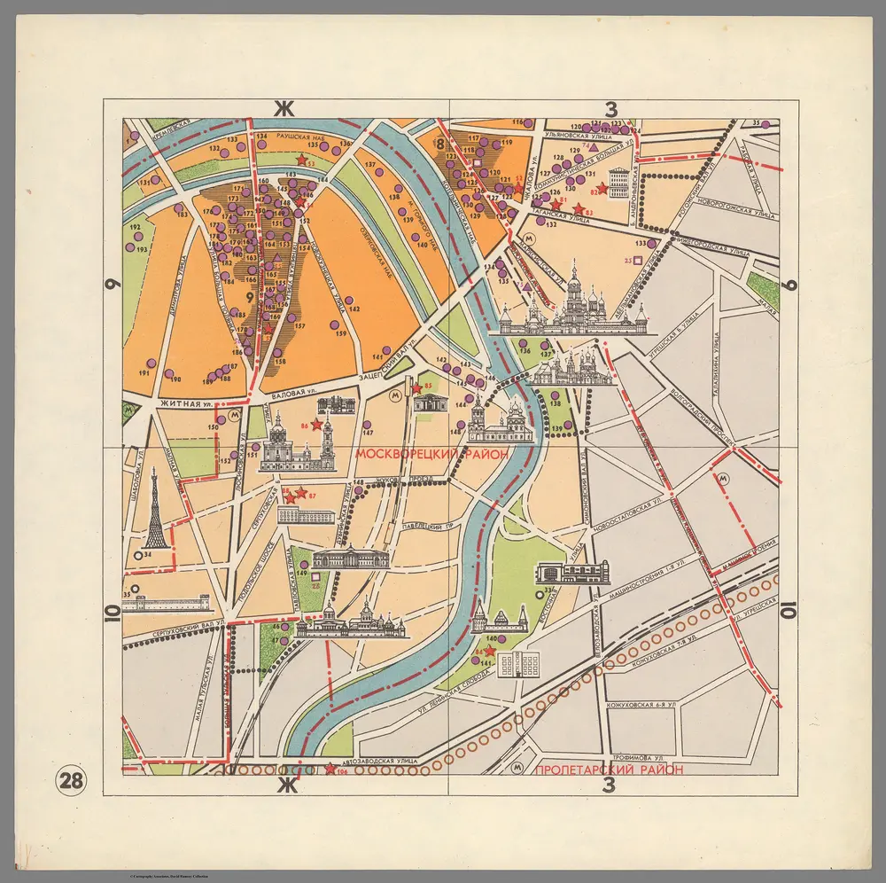 Sheet 28 Mosgorispolkom. [Moscow Map of the Location of Monuments of History and Culture] Москва Схема Расположения Намятников Истории и Культуры.