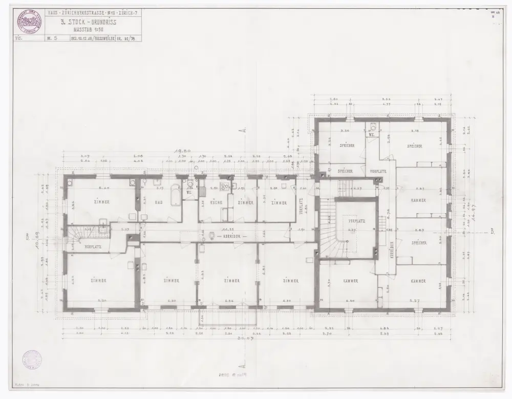 Liegenschaft Zürichbergstrasse 10: 3. Stock; Grundriss